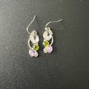 NWT Silver Toned Contemporary Design Earrings w/ Multicolored Rhinestones